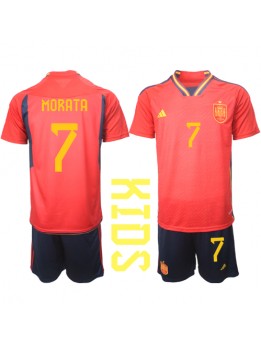 Billige Spania Alvaro Morata #7 Hjemmedraktsett Barn VM 2022 Kortermet (+ Korte bukser)